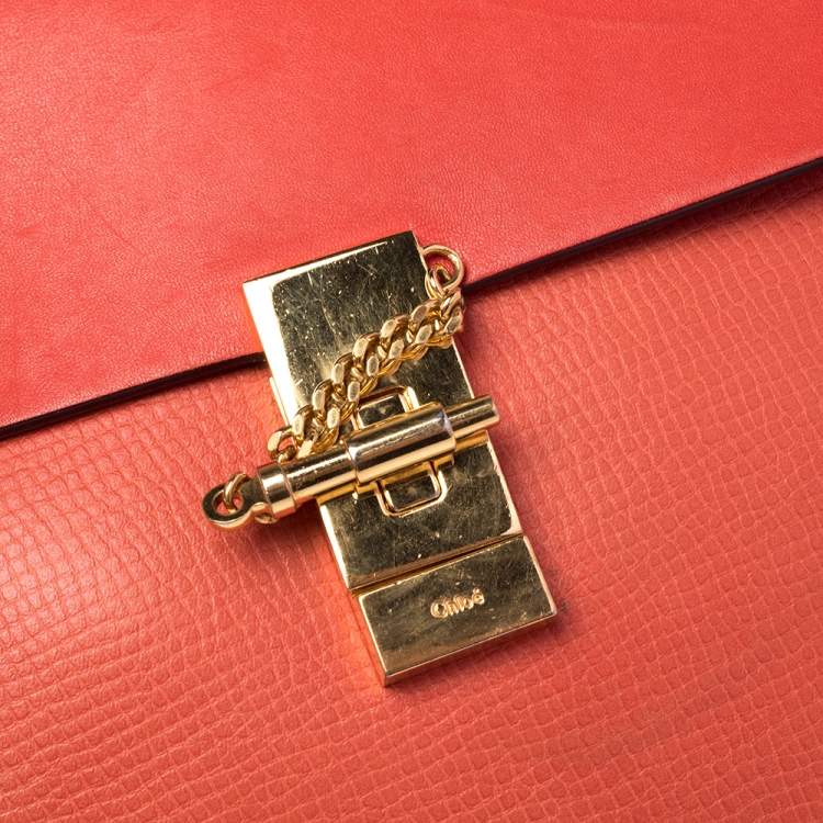 Pre Owned Chloe Coral Orange Leather Medium Drew Shoulder Bag