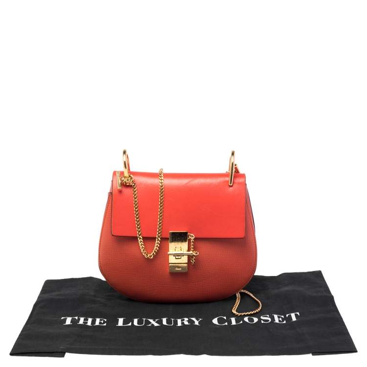 Pre Owned Chloe Coral Orange Leather Medium Drew Shoulder Bag