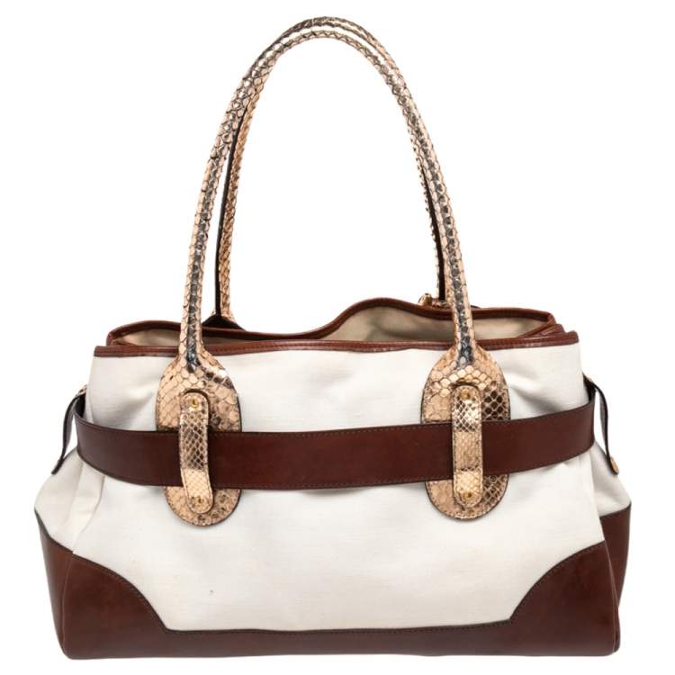 Pre Owned Chloe Multicolor Leather, Canvas and Python Tote