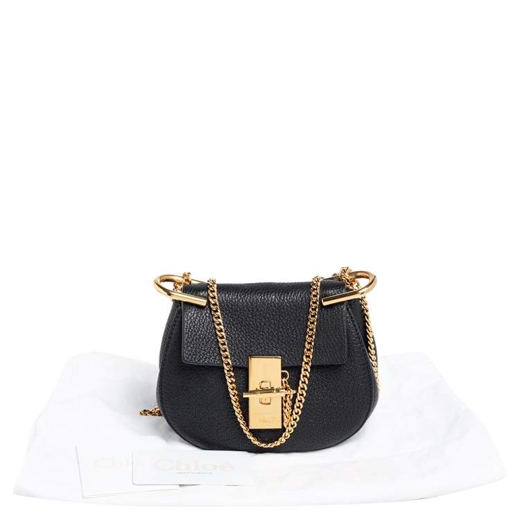 Pre Owned Chloe Black Grained Leather Nano Drew Shoulder Bag