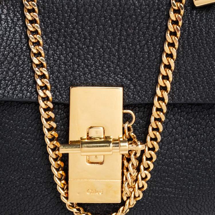 Pre Owned Chloe Black Grained Leather Nano Drew Shoulder Bag