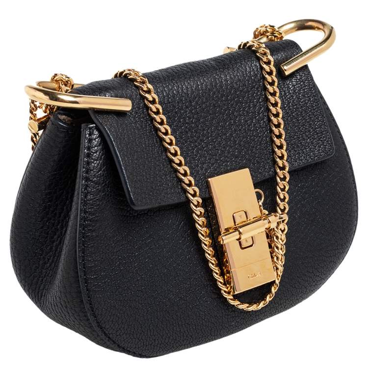 Pre Owned Chloe Black Grained Leather Nano Drew Shoulder Bag