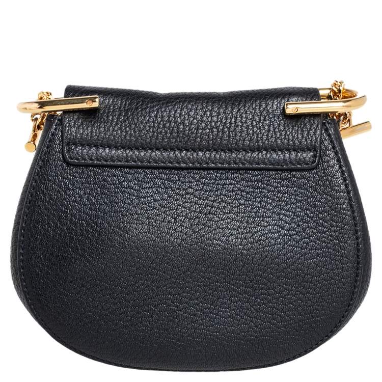 Pre Owned Chloe Black Grained Leather Nano Drew Shoulder Bag