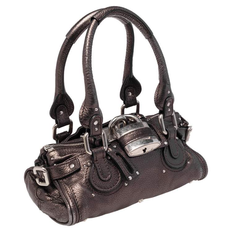 Pre Owned Chloe Metallic Brown Leather Mini Paddington Bag
