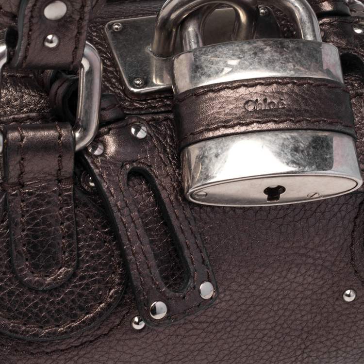Pre Owned Chloe Metallic Brown Leather Mini Paddington Bag