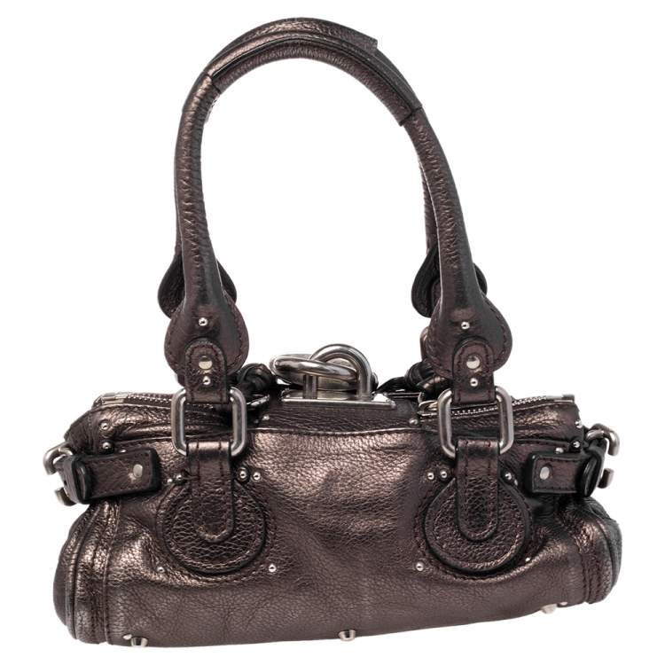 Pre Owned Chloe Metallic Brown Leather Mini Paddington Bag