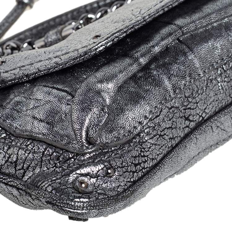 مملوكة مسبقًا Chloe Silver/Black Textured Leather Paddington Capsule Small Shoulder Bag