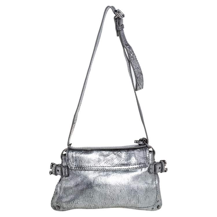 مملوكة مسبقًا Chloe Silver/Black Textured Leather Paddington Capsule Small Shoulder Bag