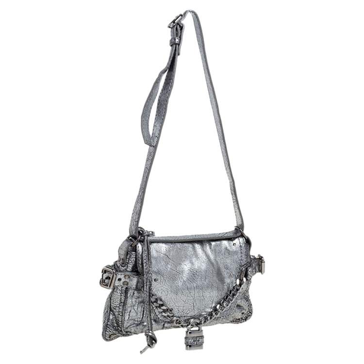 مملوكة مسبقًا Chloe Silver/Black Textured Leather Paddington Capsule Small Shoulder Bag