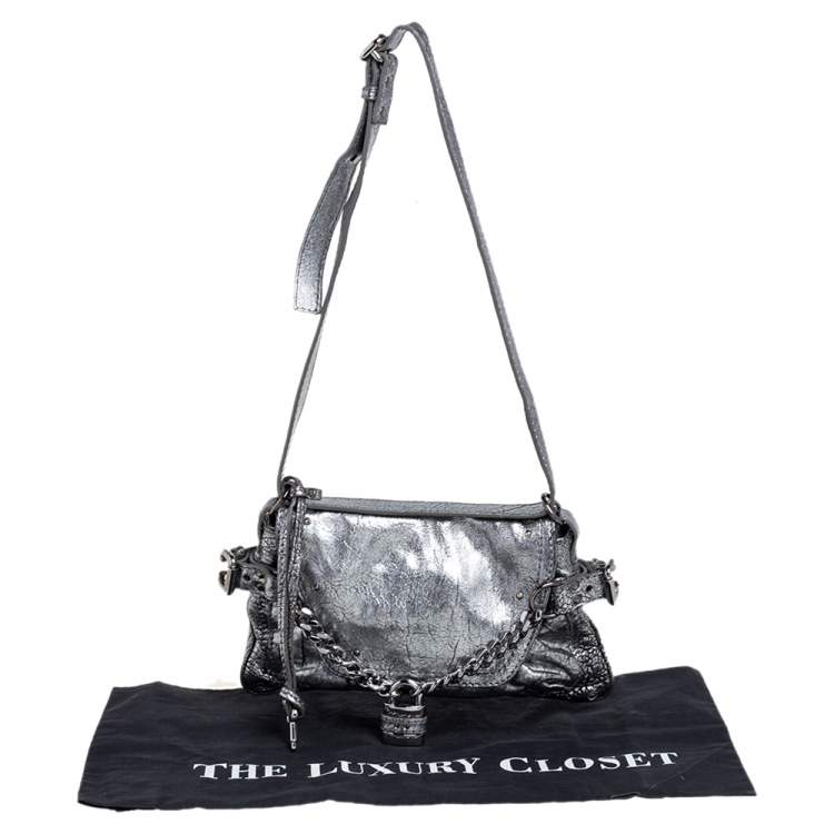 مملوكة مسبقًا Chloe Silver/Black Textured Leather Paddington Capsule Small Shoulder Bag
