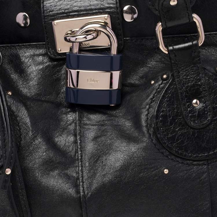 Pre Owned Chloe Black Leather Plexo Paddington Tote