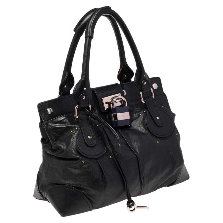 Pre Owned Chloe Black Leather Plexo Paddington Tote