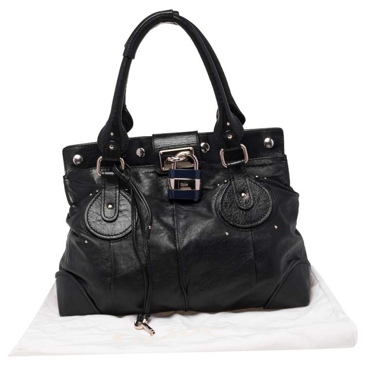Pre Owned Chloe Black Leather Plexo Paddington Tote