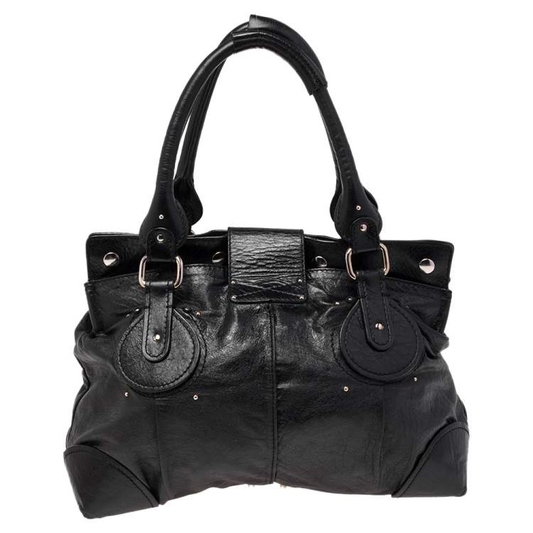 Pre Owned Chloe Black Leather Plexo Paddington Tote