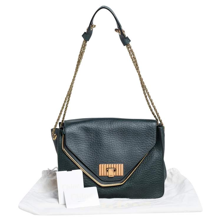 Pre Owned Chloe Petroleum Green Leather Medium Sally Flap Shoulder Bag