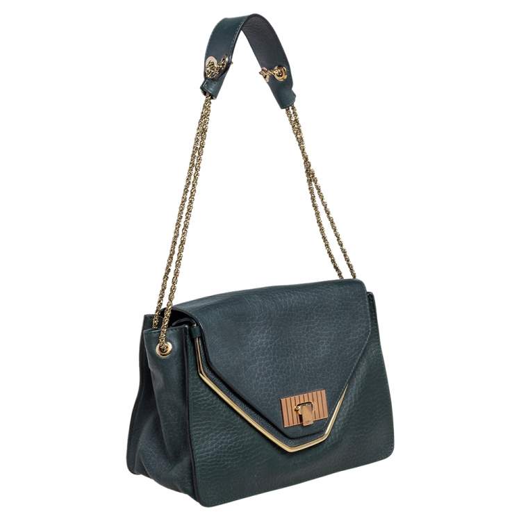 Pre Owned Chloe Petroleum Green Leather Medium Sally Flap Shoulder Bag