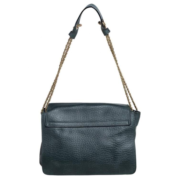 Pre Owned Chloe Petroleum Green Leather Medium Sally Flap Shoulder Bag