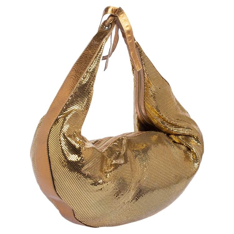 Pre Owned Chloe Gold Metal Mesh and Leather Chainmail Hobo