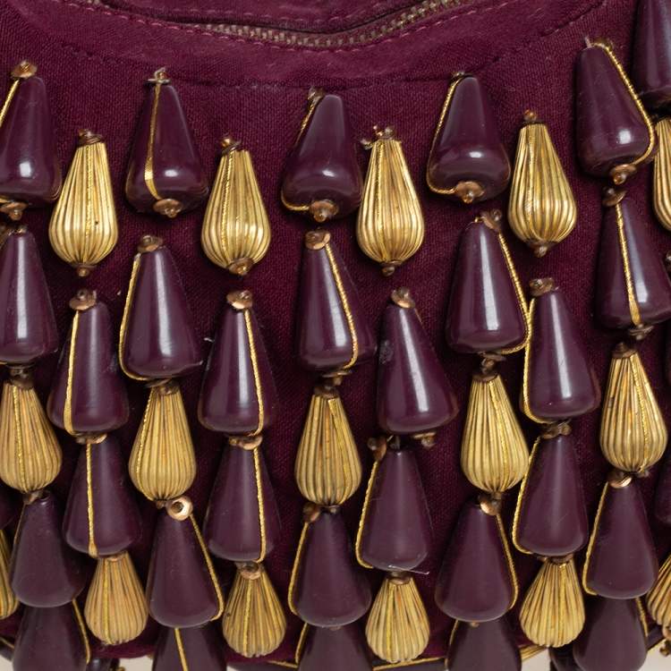 Pre Owned Chloe Purple Beaded Canvas Ring Handle Hobo