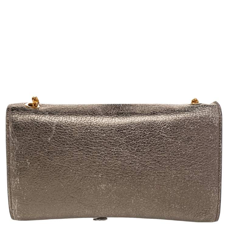 Pre Owned Chloe Metallic Leather Bow Detail Chain Shoulder Bag