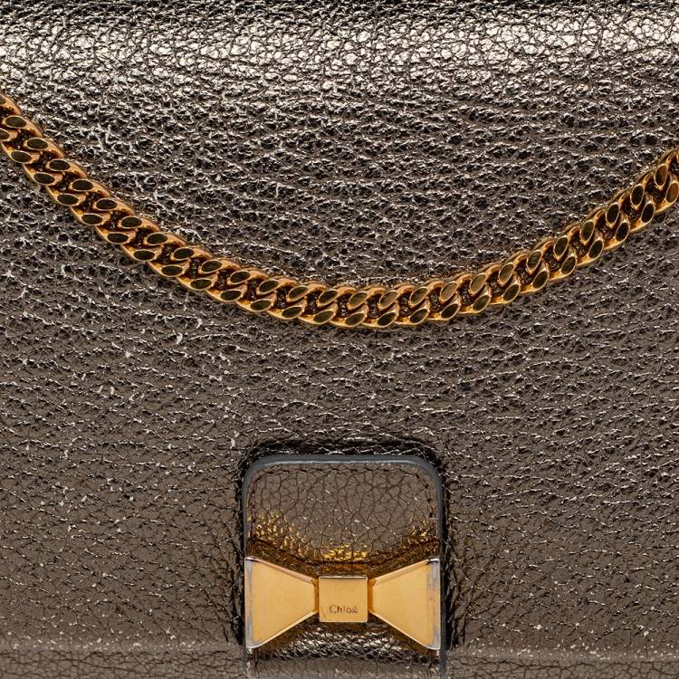 Pre Owned Chloe Metallic Leather Bow Detail Chain Shoulder Bag