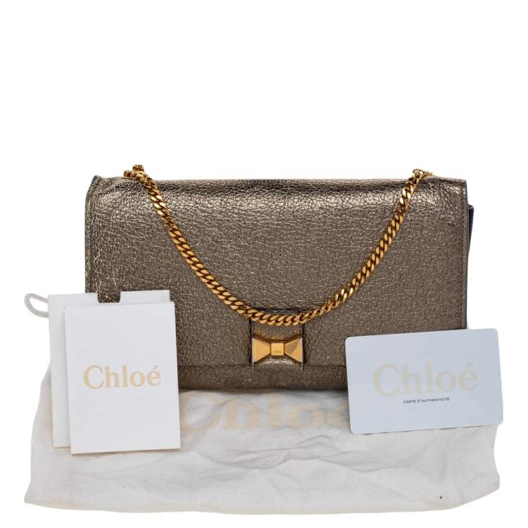 Pre Owned Chloe Metallic Leather Bow Detail Chain Shoulder Bag