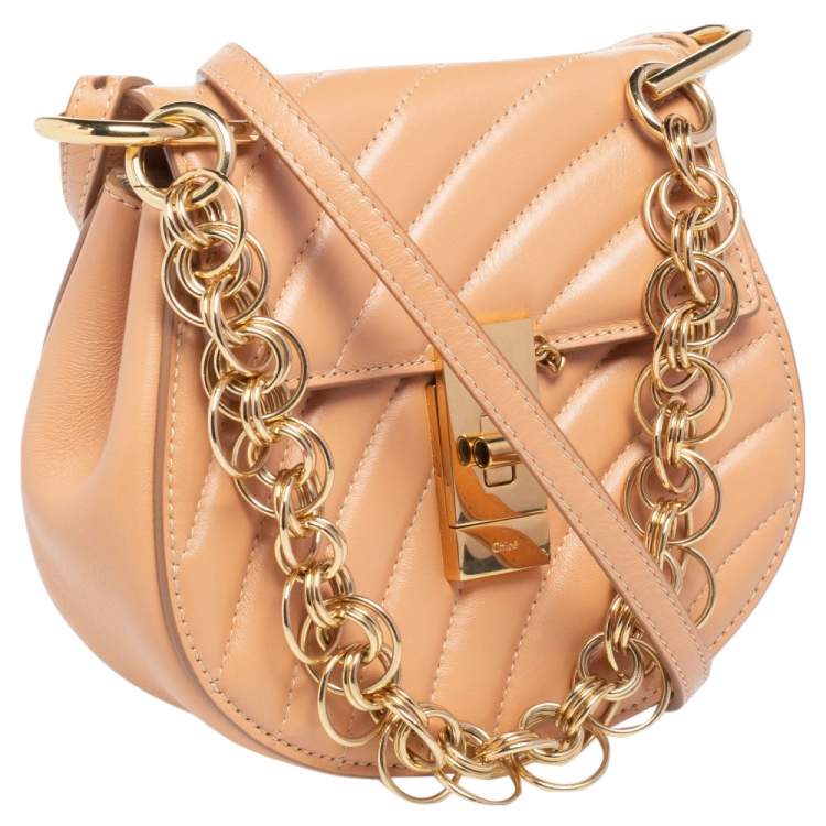 Pre Owned Chloe Beige Quilted Leather  Drew Shoulder Bag