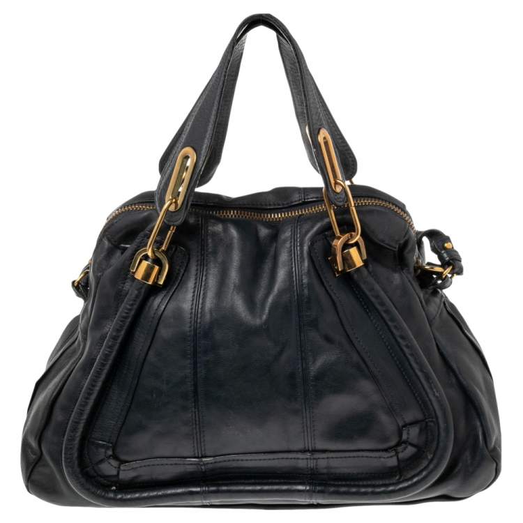 Pre Owned Chloe Navy Blue Leather Medium Paraty Shoulder Bag