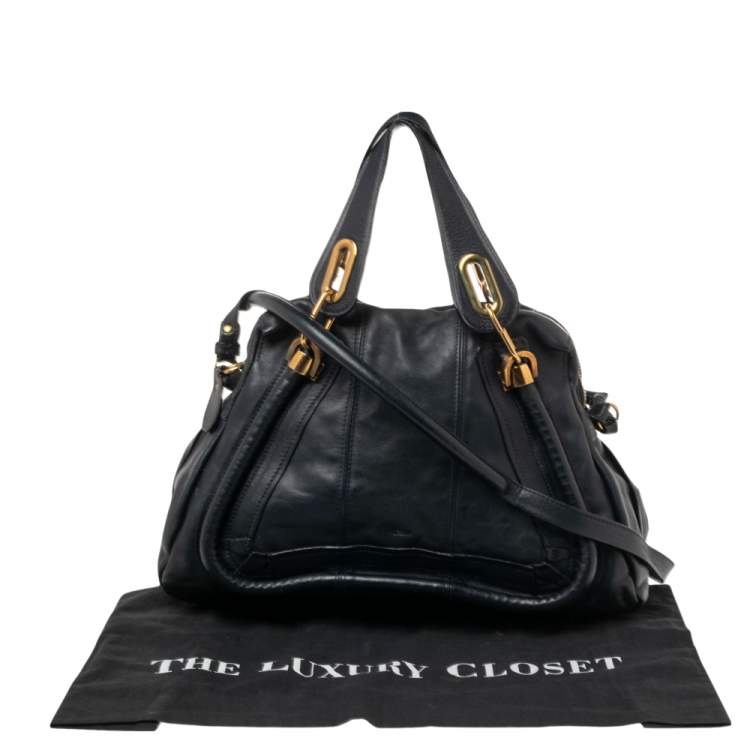 Pre Owned Chloe Navy Blue Leather Medium Paraty Shoulder Bag