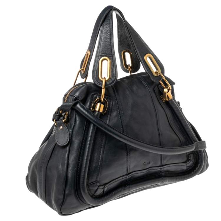 Pre Owned Chloe Navy Blue Leather Medium Paraty Shoulder Bag
