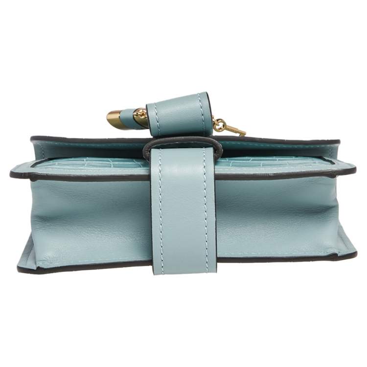 Pre Owned Chloe Pale Green Croc Embossed Leather Mini Aby Shoulder Bag