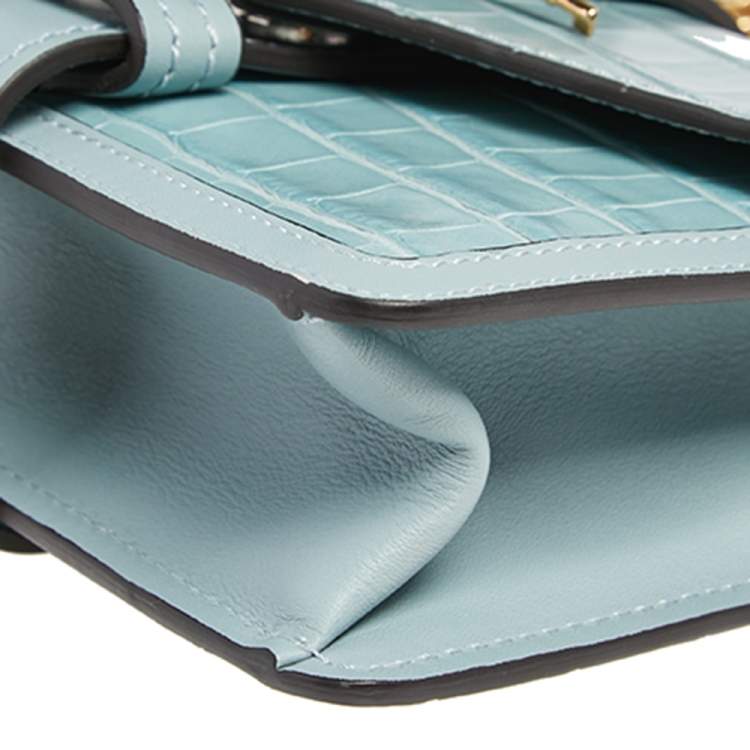 Pre Owned Chloe Pale Green Croc Embossed Leather Mini Aby Shoulder Bag