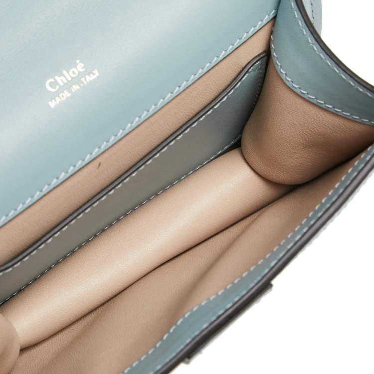 Pre Owned Chloe Pale Green Croc Embossed Leather Mini Aby Shoulder Bag