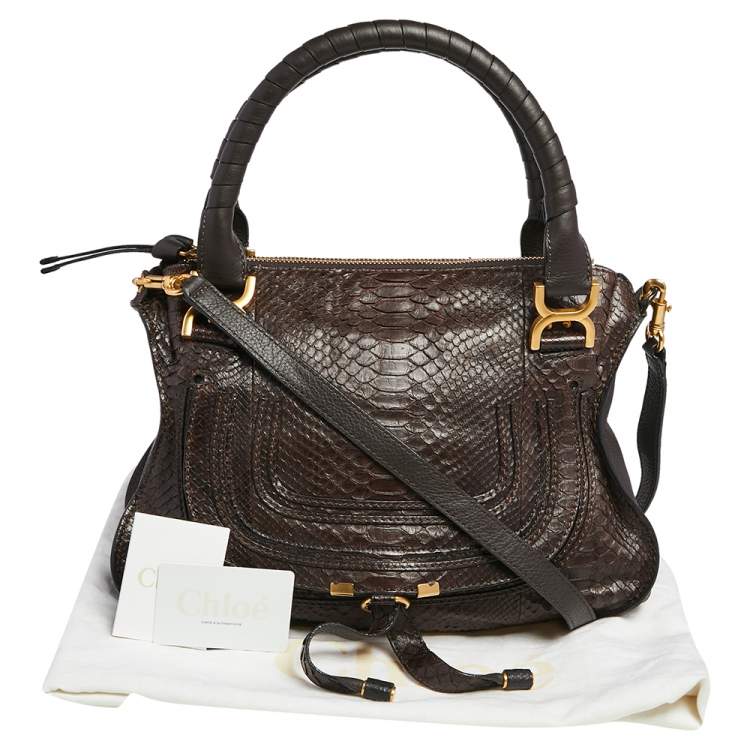 Pre Owned Chloe Choco Brown Python and Leather Medium Marcie Satchel