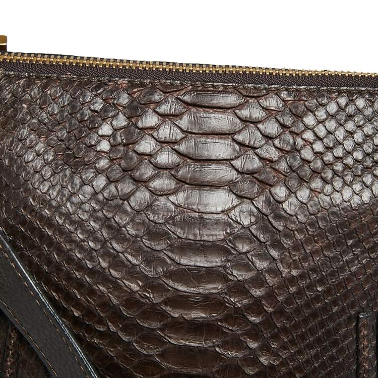Pre Owned Chloe Choco Brown Python and Leather Medium Marcie Satchel