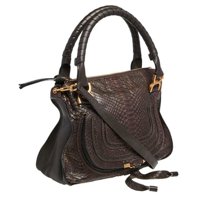 Pre Owned Chloe Choco Brown Python and Leather Medium Marcie Satchel