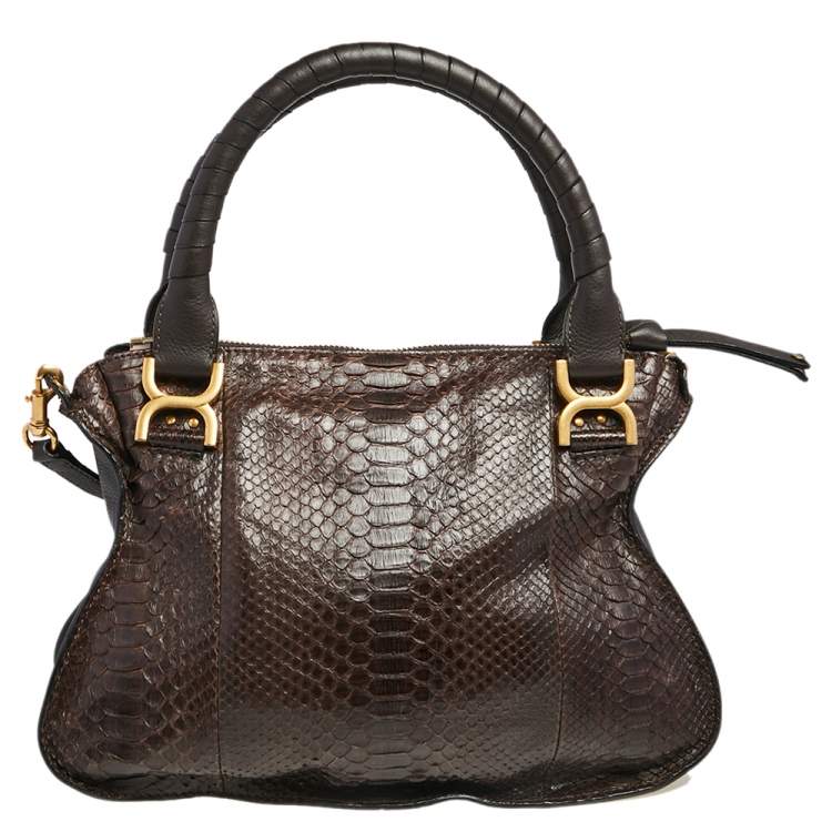 Pre Owned Chloe Choco Brown Python and Leather Medium Marcie Satchel