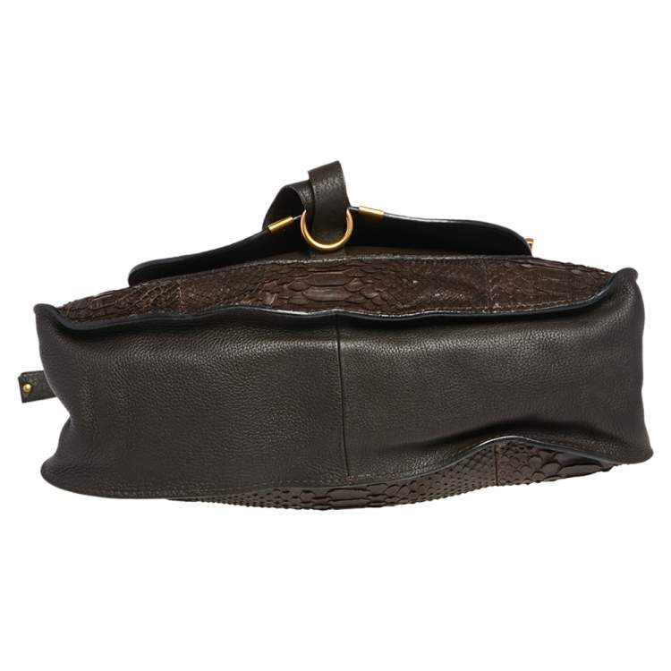Pre Owned Chloe Choco Brown Python and Leather Medium Marcie Satchel