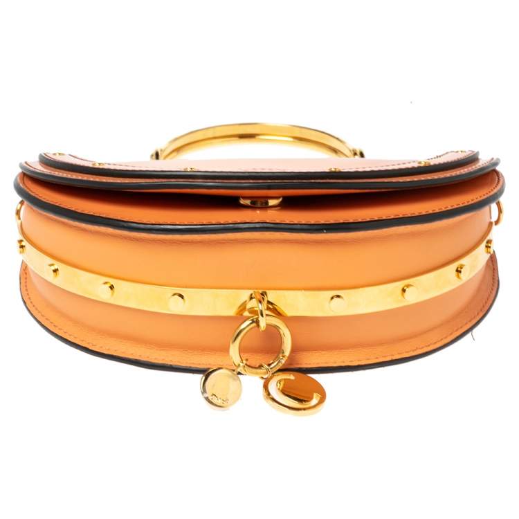 Pre Owned Chloe Orange Patent Leather Small Nile Bracelet Minaudiere Crossbody Bag