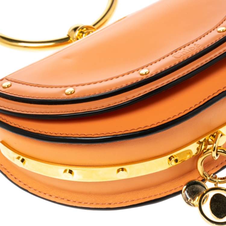 Pre Owned Chloe Orange Patent Leather Small Nile Bracelet Minaudiere Crossbody Bag