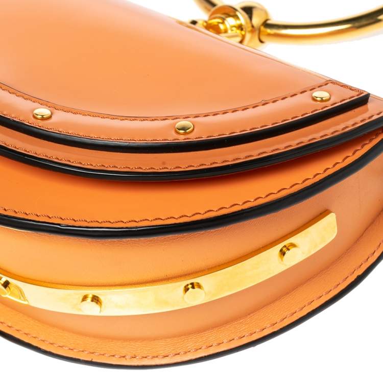 Pre Owned Chloe Orange Patent Leather Small Nile Bracelet Minaudiere Crossbody Bag