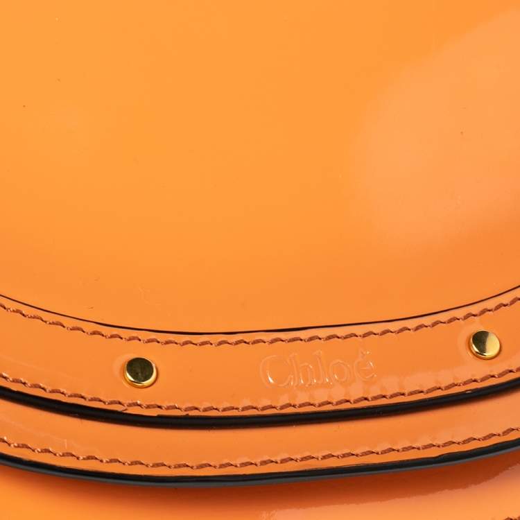 Pre Owned Chloe Orange Patent Leather Small Nile Bracelet Minaudiere Crossbody Bag
