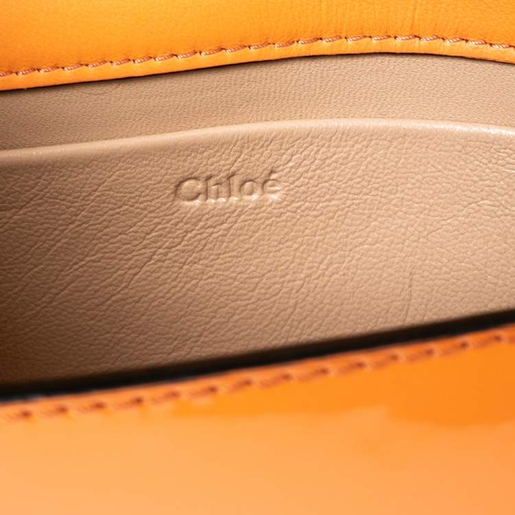 Pre Owned Chloe Orange Patent Leather Small Nile Bracelet Minaudiere Crossbody Bag