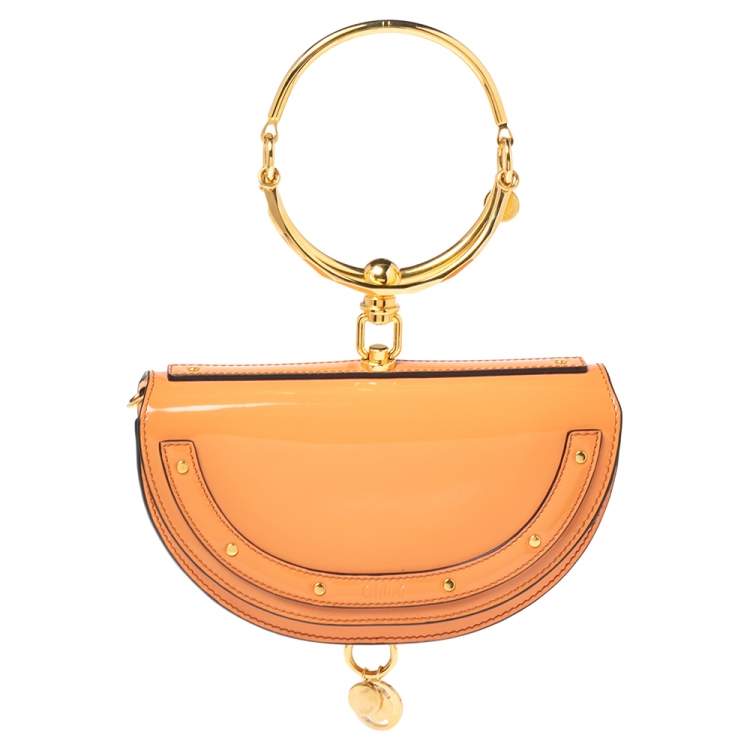 Pre Owned Chloe Orange Patent Leather Small Nile Bracelet Minaudiere Crossbody Bag