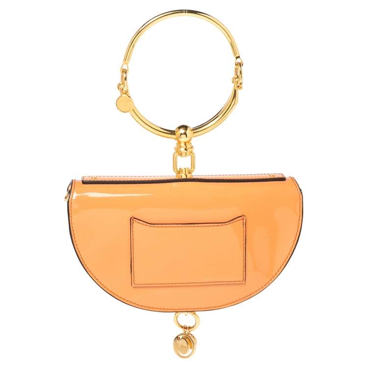 Pre Owned Chloe Orange Patent Leather Small Nile Bracelet Minaudiere Crossbody Bag
