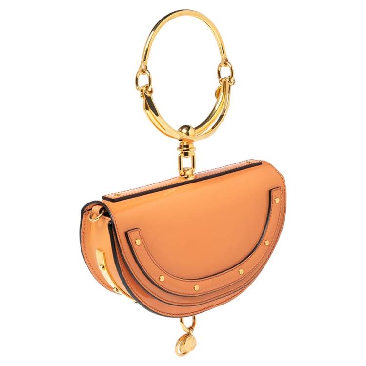 Pre Owned Chloe Orange Patent Leather Small Nile Bracelet Minaudiere Crossbody Bag