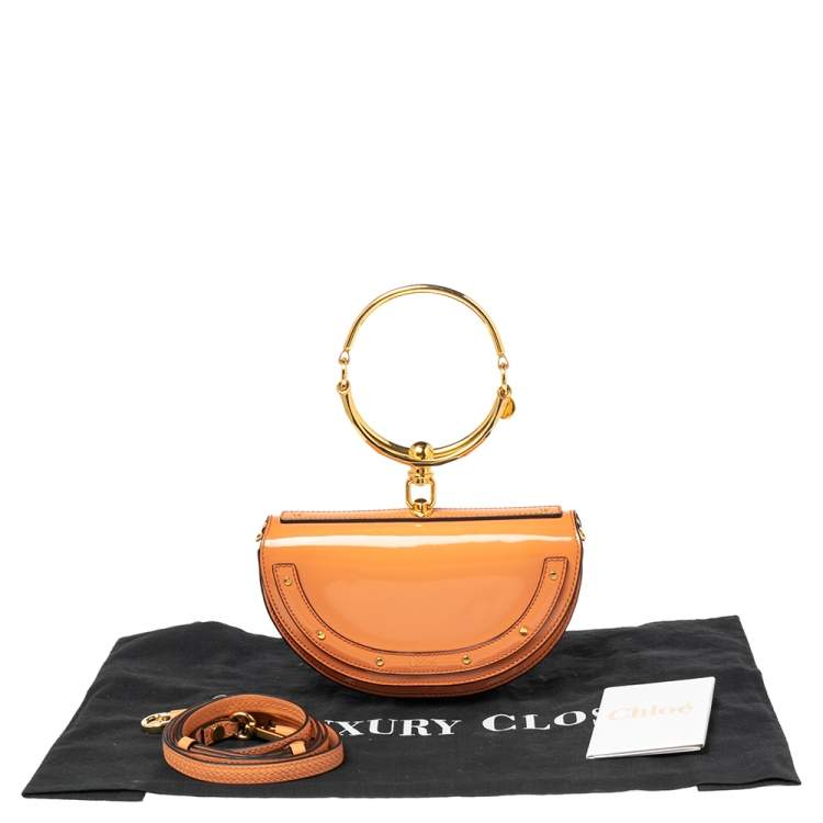 Pre Owned Chloe Orange Patent Leather Small Nile Bracelet Minaudiere Crossbody Bag