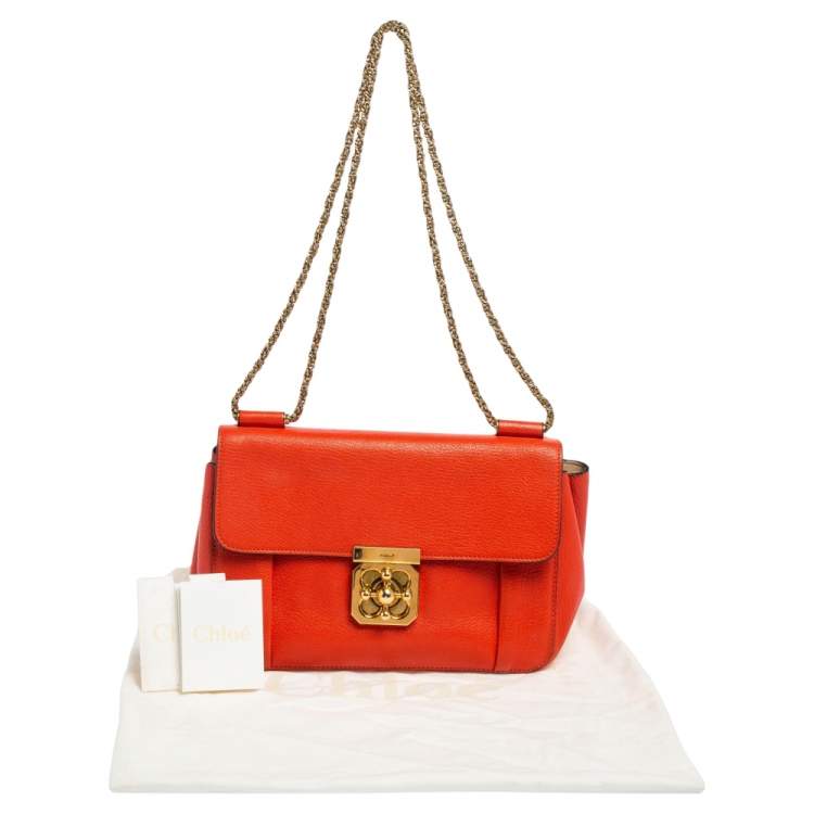 Pre Owned Chloe Orange Leather Medium Elsie Shoulder Bag