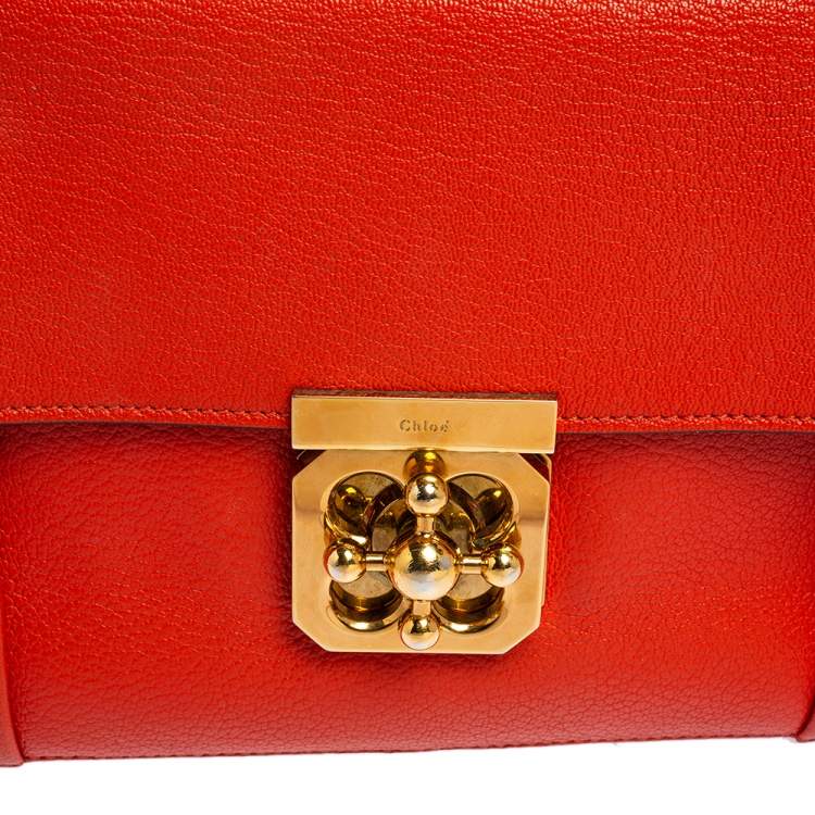 Pre Owned Chloe Orange Leather Medium Elsie Shoulder Bag