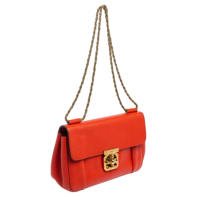 Pre Owned Chloe Orange Leather Medium Elsie Shoulder Bag